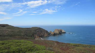 Hiking down the hill towards the ocean.